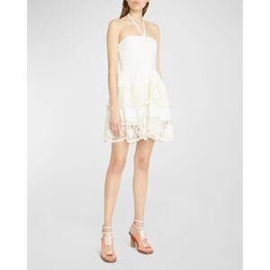 NWT Ulla Johnson 2 Savannah Ruffled Lace Minidress Ivory Linen Cotton Halter